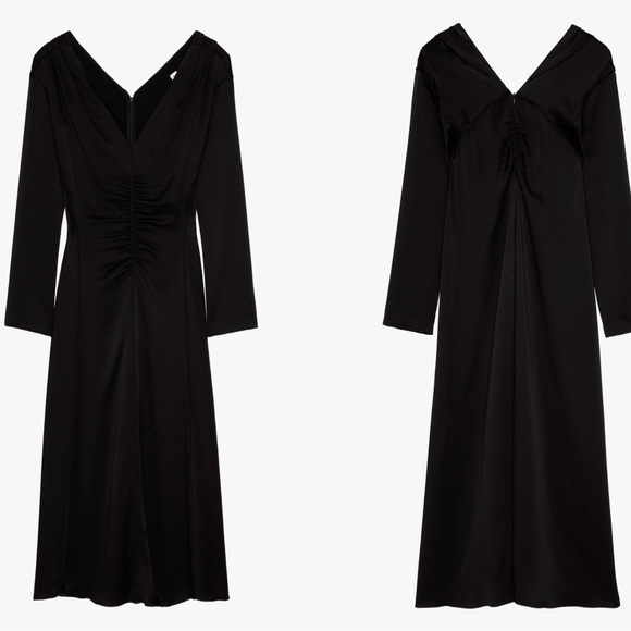 Zara Studio Collection limited edition black A-line V- neck pleated midi dress M - Picture 7 of 17